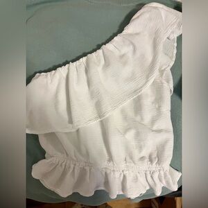 Japna White Ruffled One Shoulder Top - Size XS
